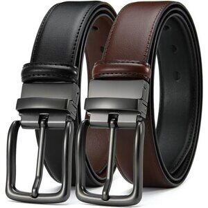 Mens reversible leather belt black brown dress casual trim to fit waist belt